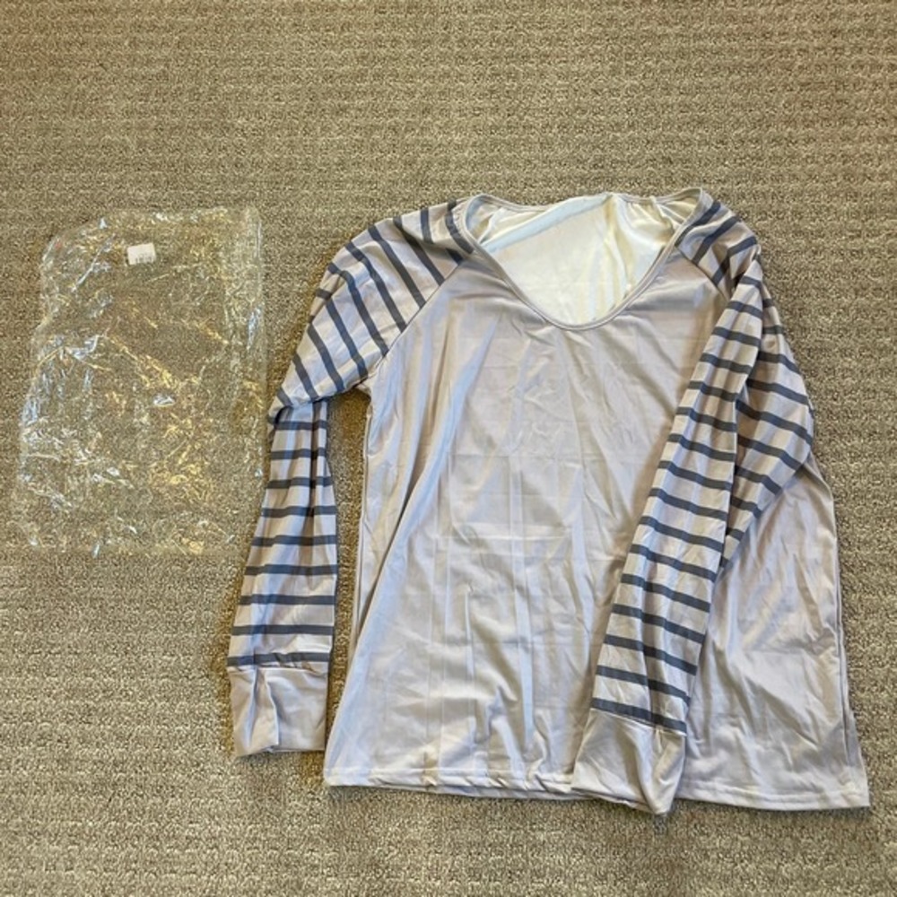 NWT- Gray with Gray Stripes Long Sleeve V-Neck Top